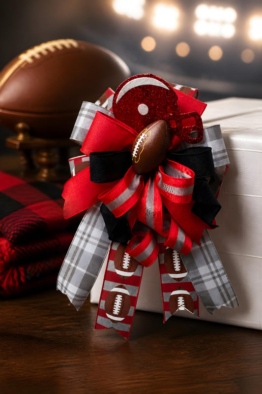 Scarlet & Gray Football Bow | Game Day Wired Bow | Wreath Topper | Choose Your Style