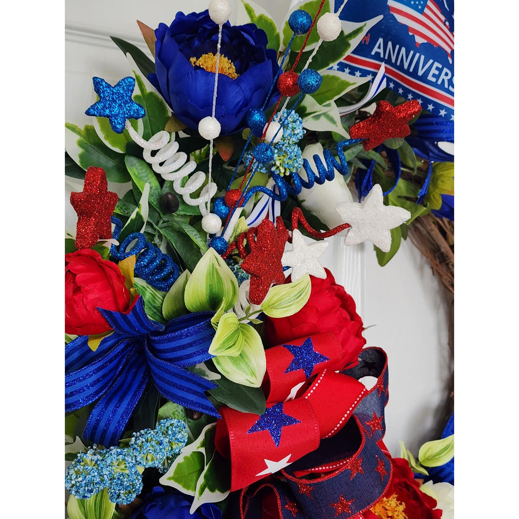 Patriotic Floral Wreath 250th Anniversary with Free Matching Mailbox Bow