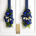 Navy Blue Floral Swag, Moody Entryway Door Decor, Midnight Bloom Edition