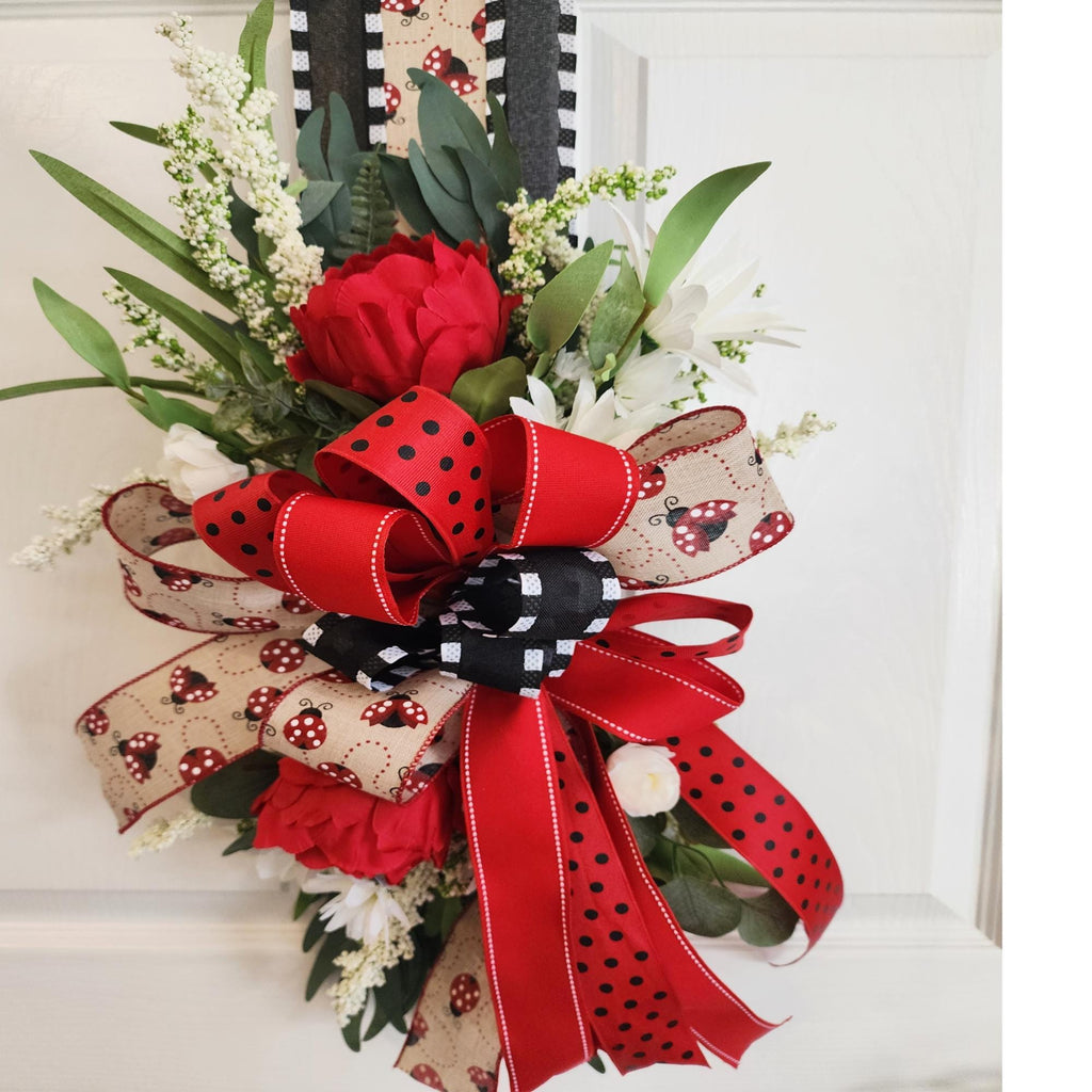 Inside Out Collection | Red Peony Swag | Reversible Door Decor