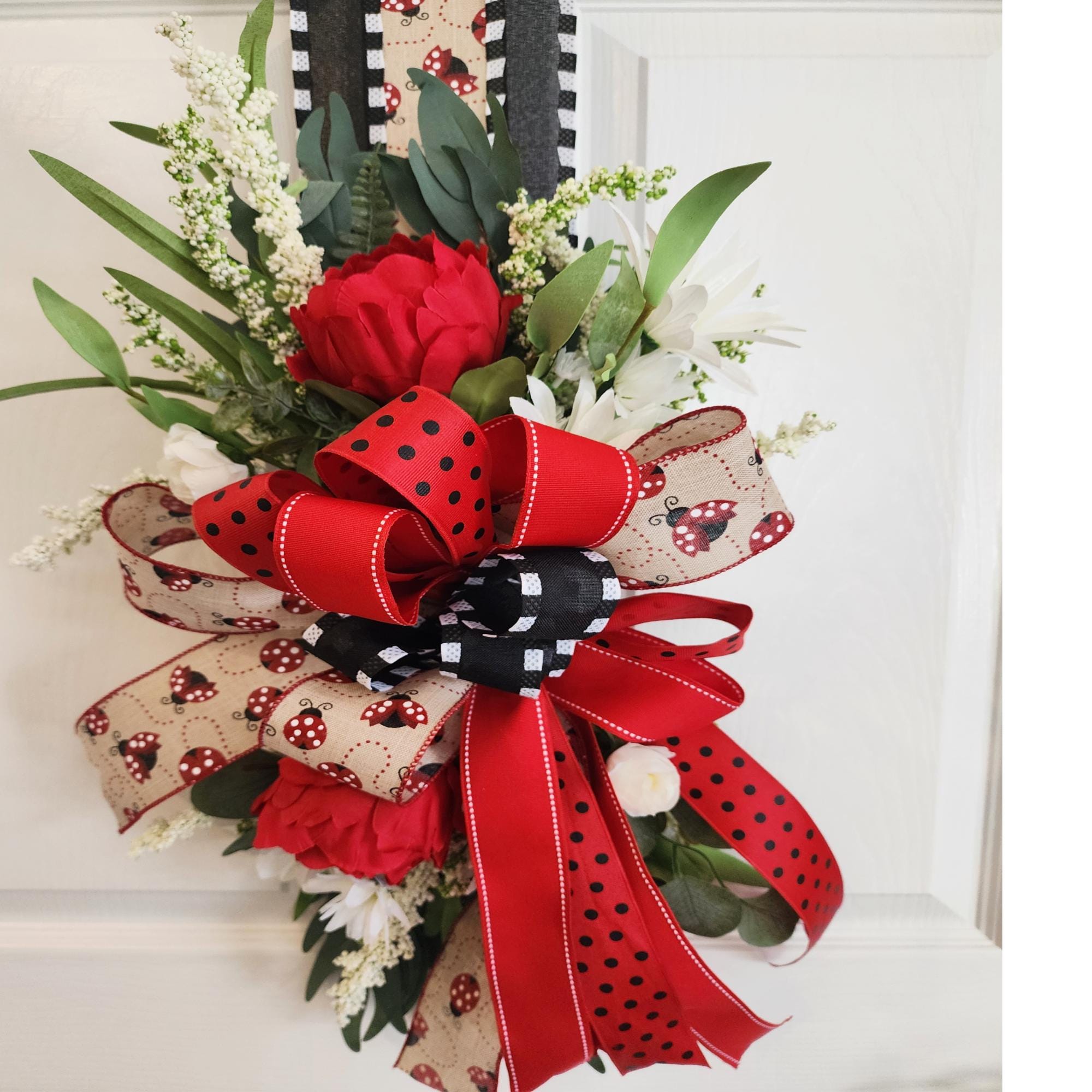 Inside Out Collection | Red Peony Swag | Reversible Door Decor