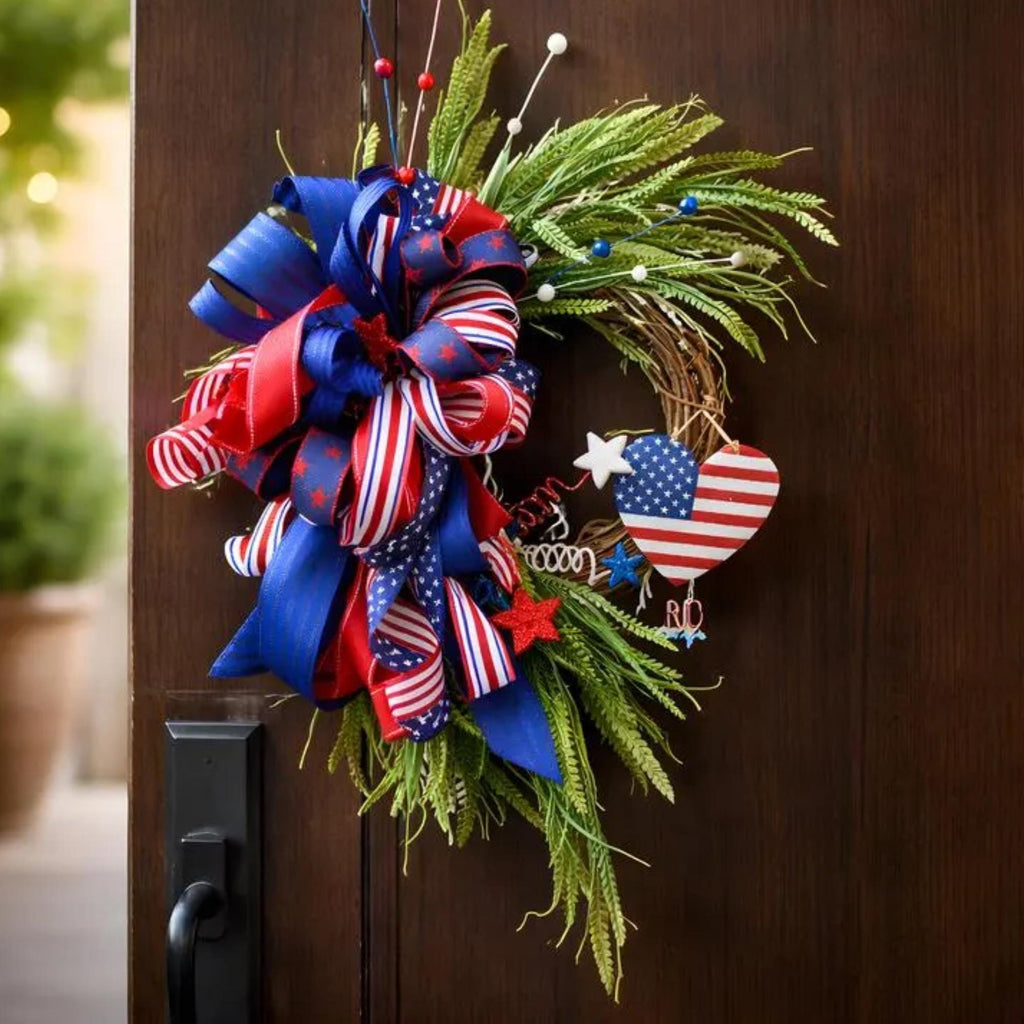 Patriotic Grapevine Wreath, Americana Door Decor with FREE Matching Mailbox Bow