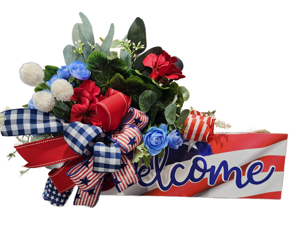 Patriotic Welcome Door Hanger – Red White and Blue Memorial Day & July 4th Decor