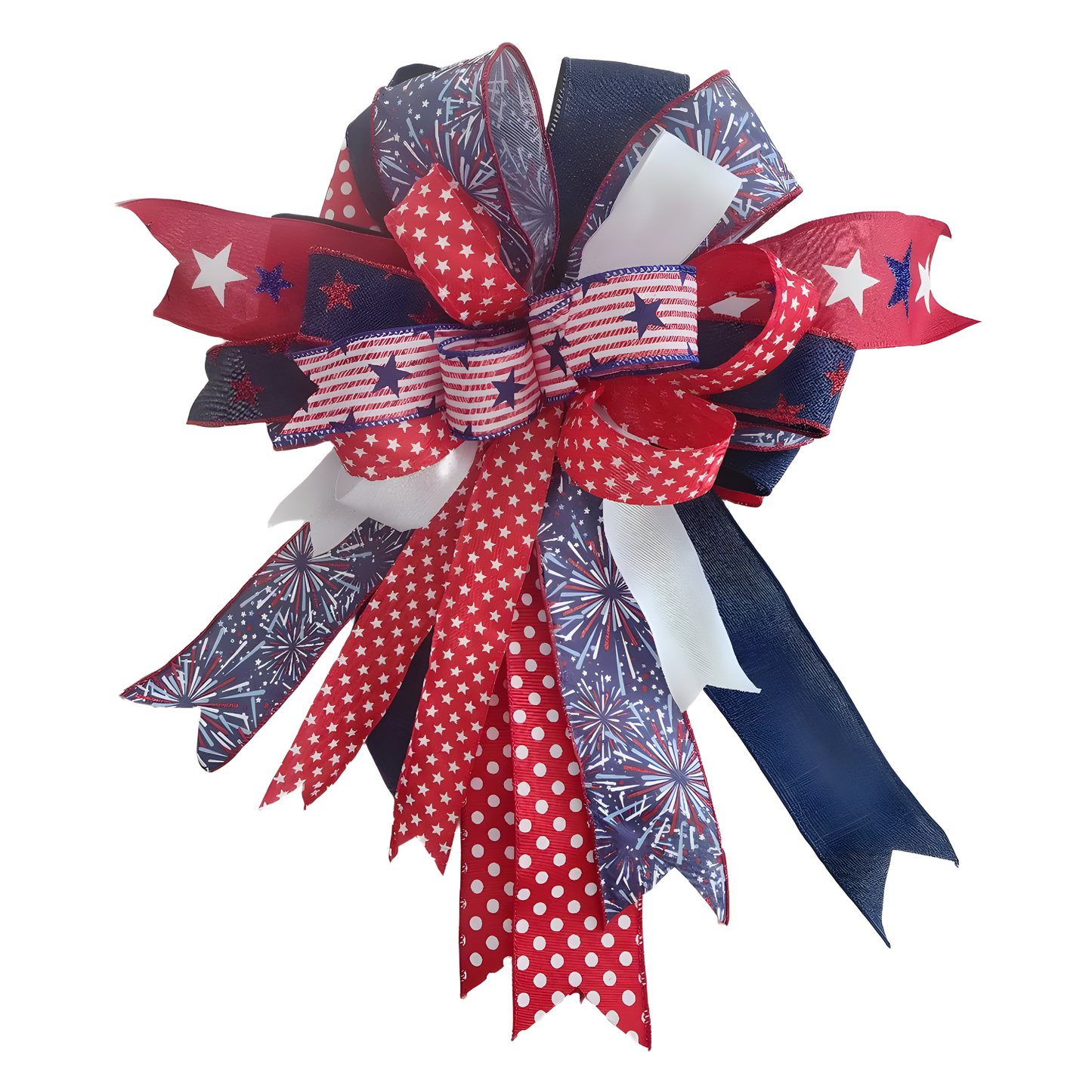 Red White Blue Patriotic Bow, Farmhouse Lantern Swag Accent, 4th of July Door Decor