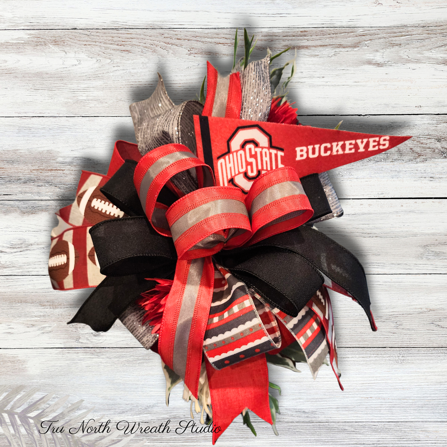 Scarlet & Gray Football Lantern Topper | Handmade Football Bow | Game Day Lantern Swag | Front Porch Football Decor | Tailgate Decoration