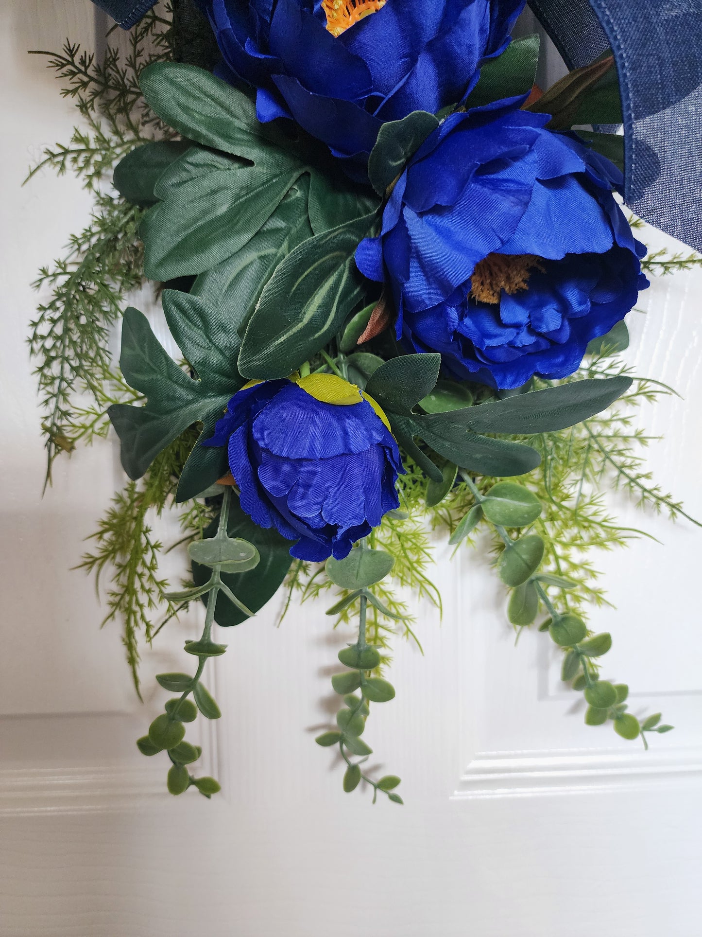 Navy Blue Floral Swag, Moody Entryway Door Decor, Midnight Bloom Edition