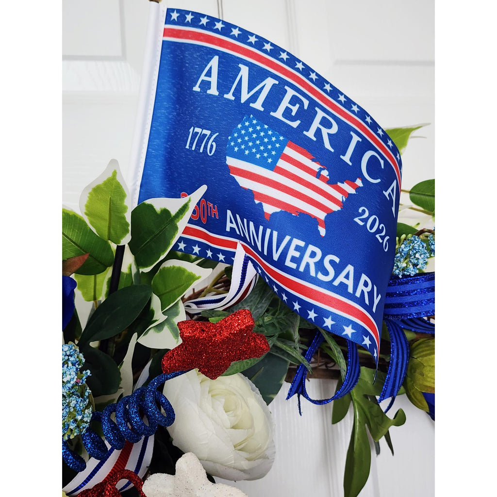 Patriotic Floral Wreath 250th Anniversary with Free Matching Mailbox Bow
