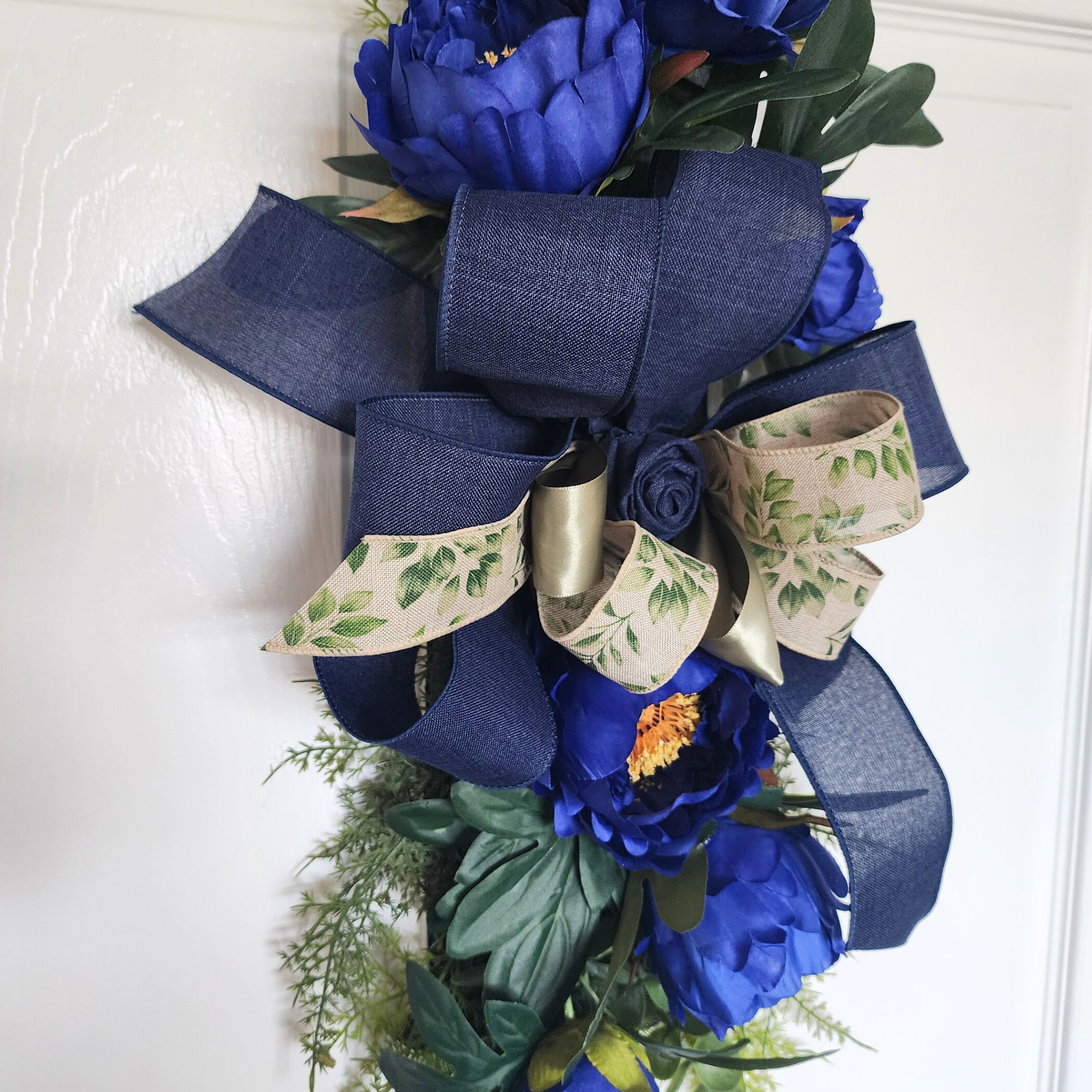 Navy Blue Floral Swag, Moody Entryway Door Decor, Midnight Bloom Edition