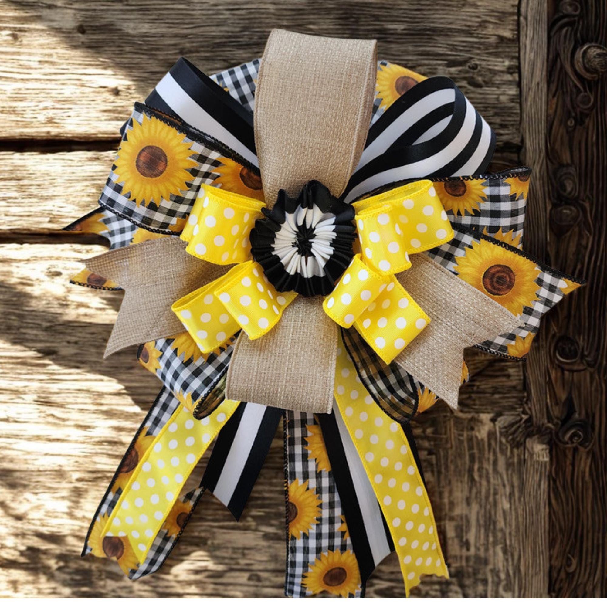 Sunflower Ribbon Bow, Farmhouse Door Decor Accent, Spring Summer Lantern Bow
