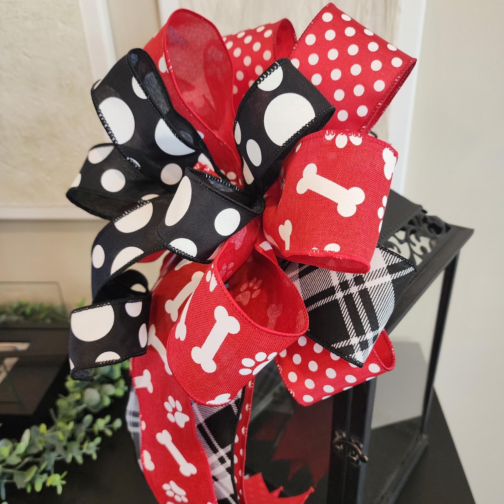 Red and Black Pet Lover's Ribbon All Season Wreath Bow Lantern or Swag Bow