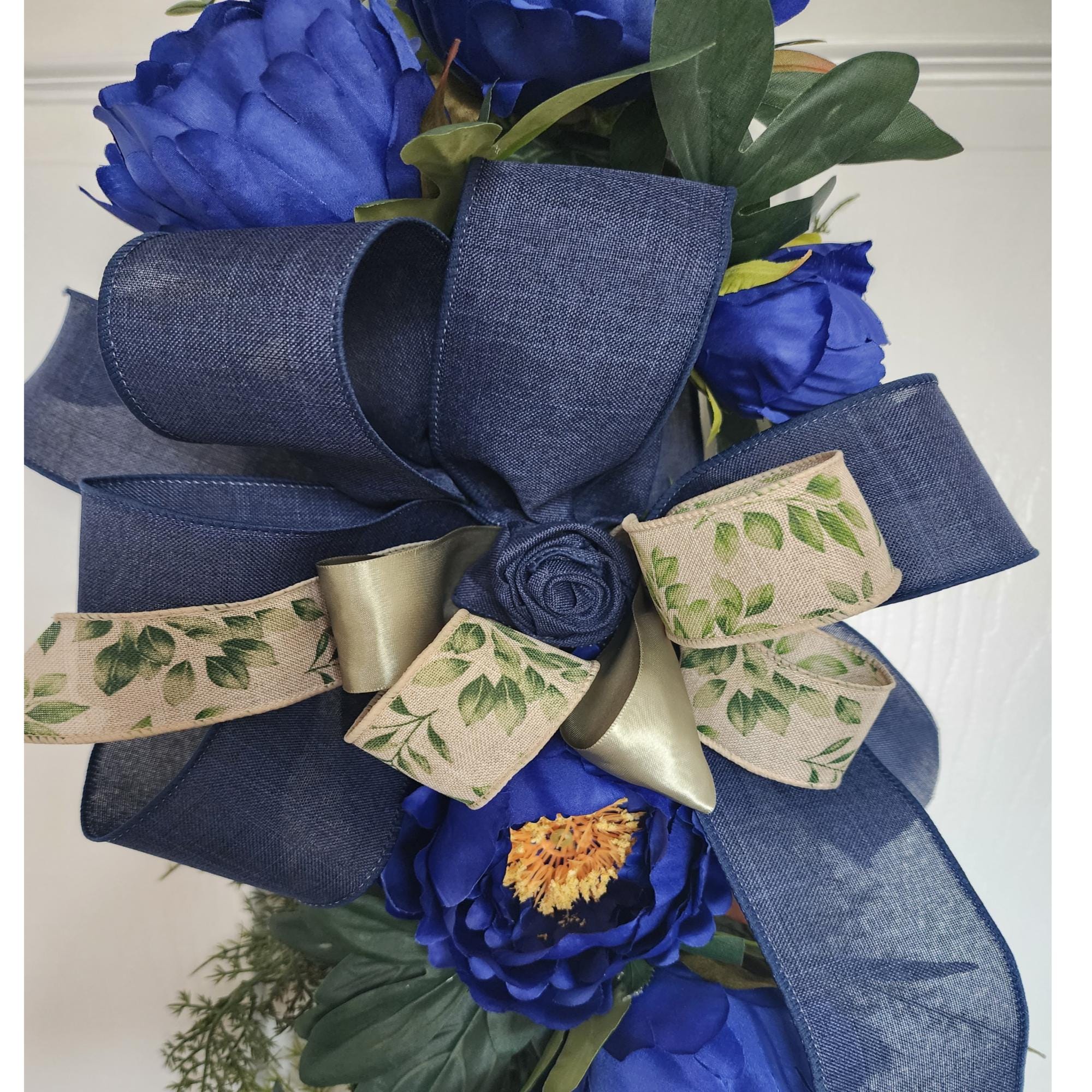 Navy Blue Floral Swag, Moody Entryway Door Decor, Midnight Bloom Edition
