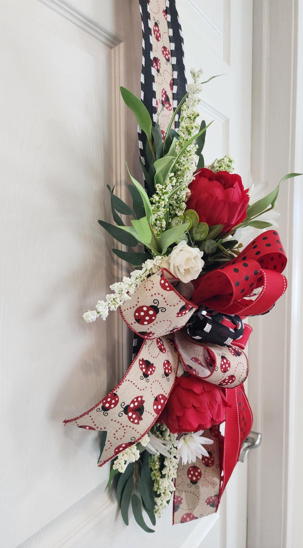 Inside Out Collection | Red Peony Swag | Reversible Door Decor