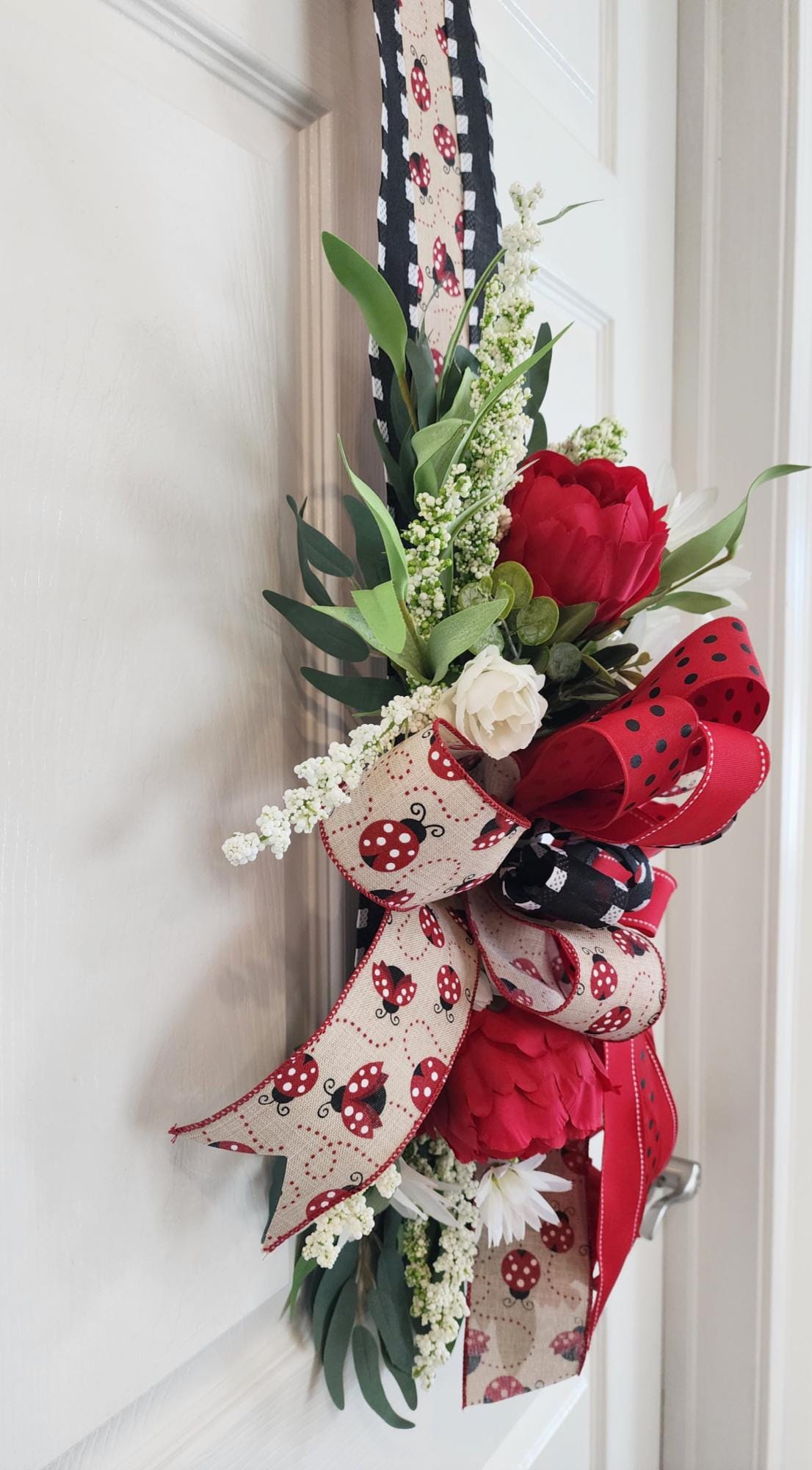 Inside Out Collection | Red Peony Swag | Reversible Door Decor