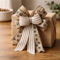 Neutral Dog Paw Print Burlap Bow, Farmhouse Wreath Accent Ribbon
