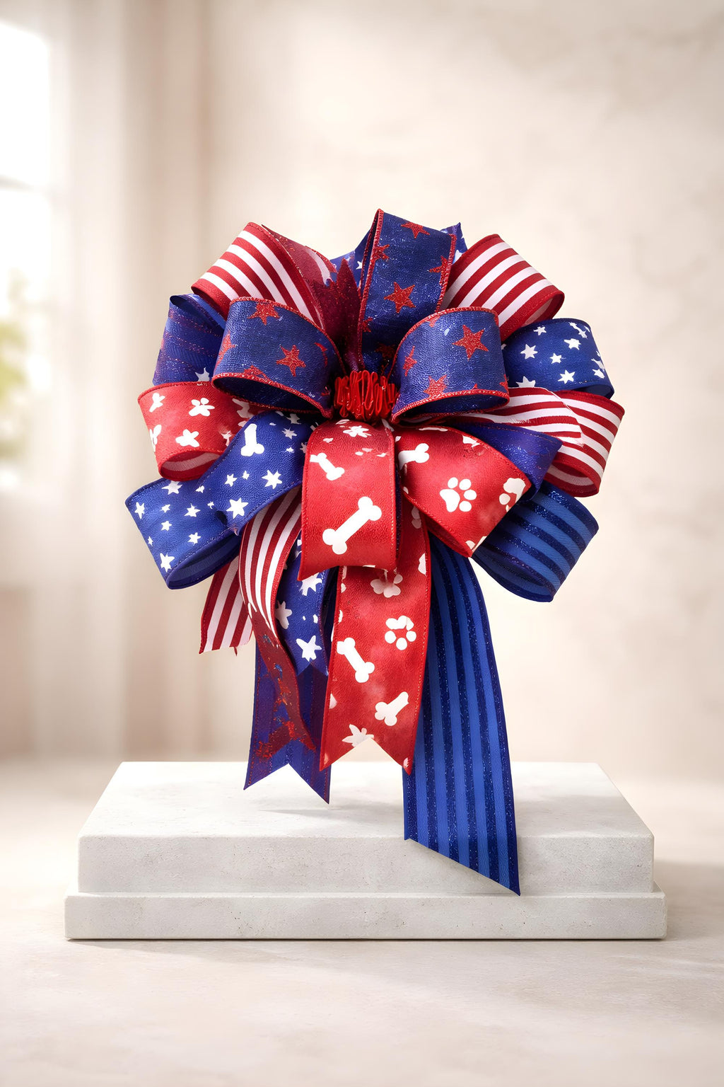 Patriotic Pittie Wreath American Flag Pit Bull Swag with FREE Matching Mailbox Bow