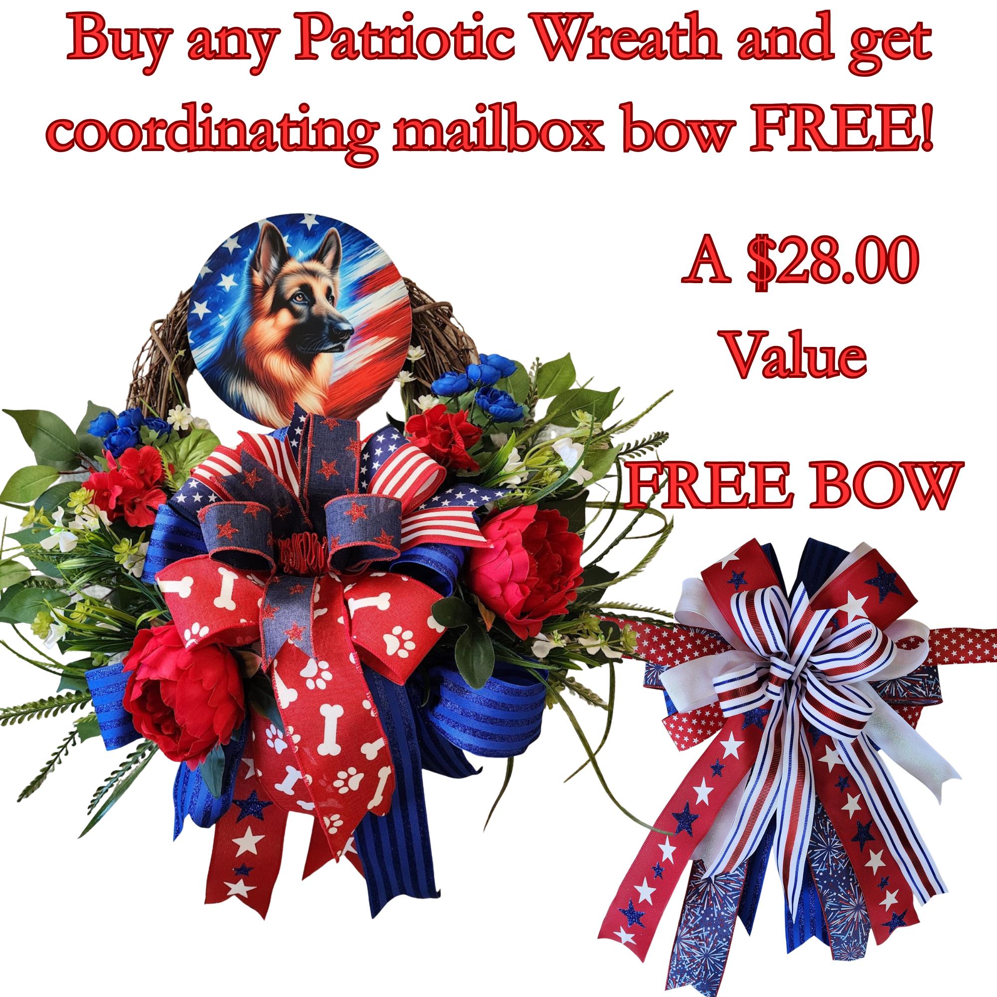 Patriotic German Shepherd Wreath 250th Anniversary with Free Matching Mailbox Bow