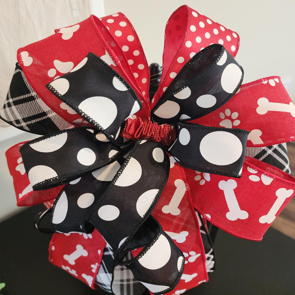 Red and Black Pet Lover's Ribbon All Season Wreath Bow Lantern or Swag Bow