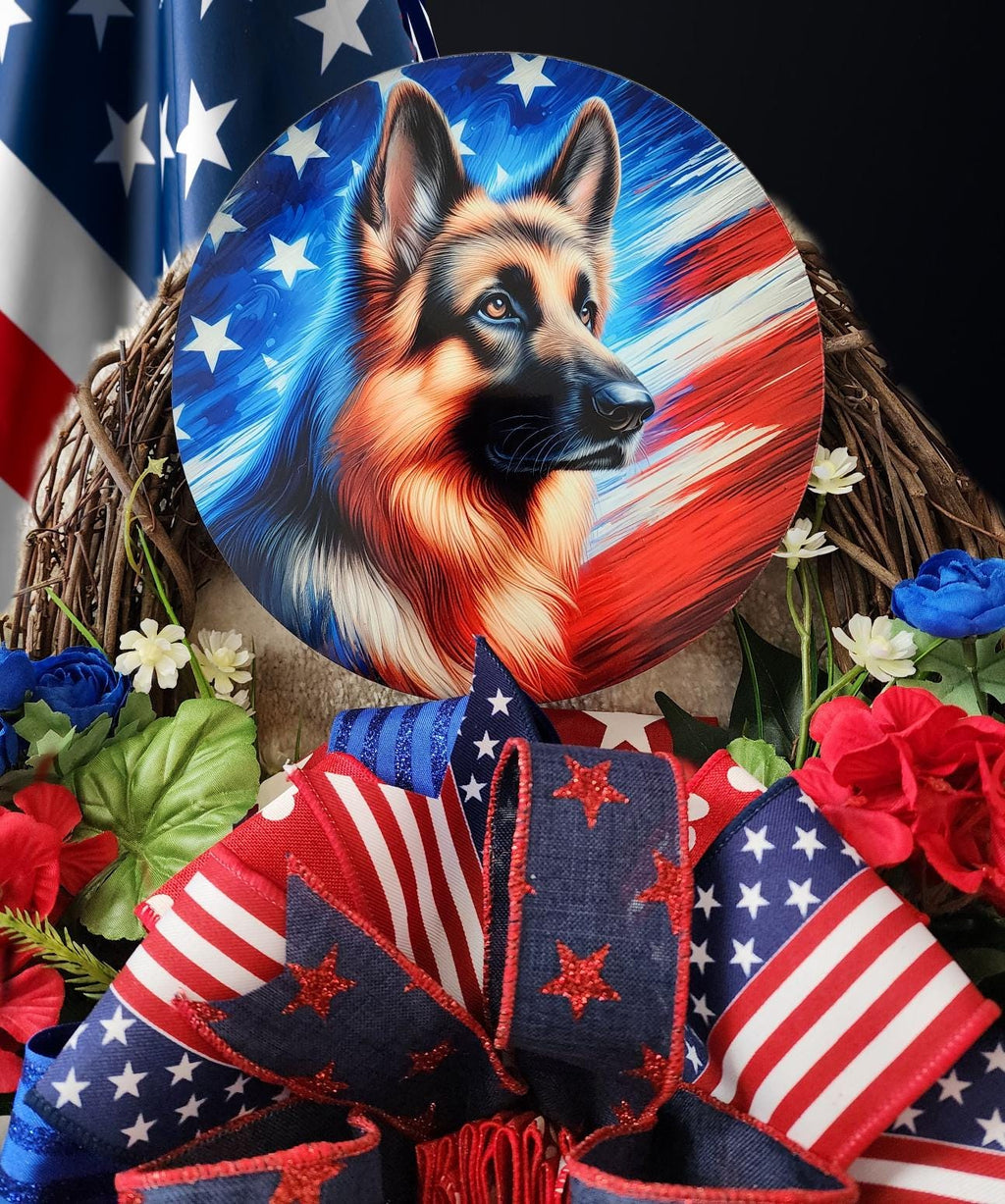 Patriotic German Shepherd Wreath 250th Anniversary with Free Matching Mailbox Bow