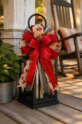 Ladybug Ribbon Bow, Farmhouse Door Decor Accent, Spring Summer Lantern Swag