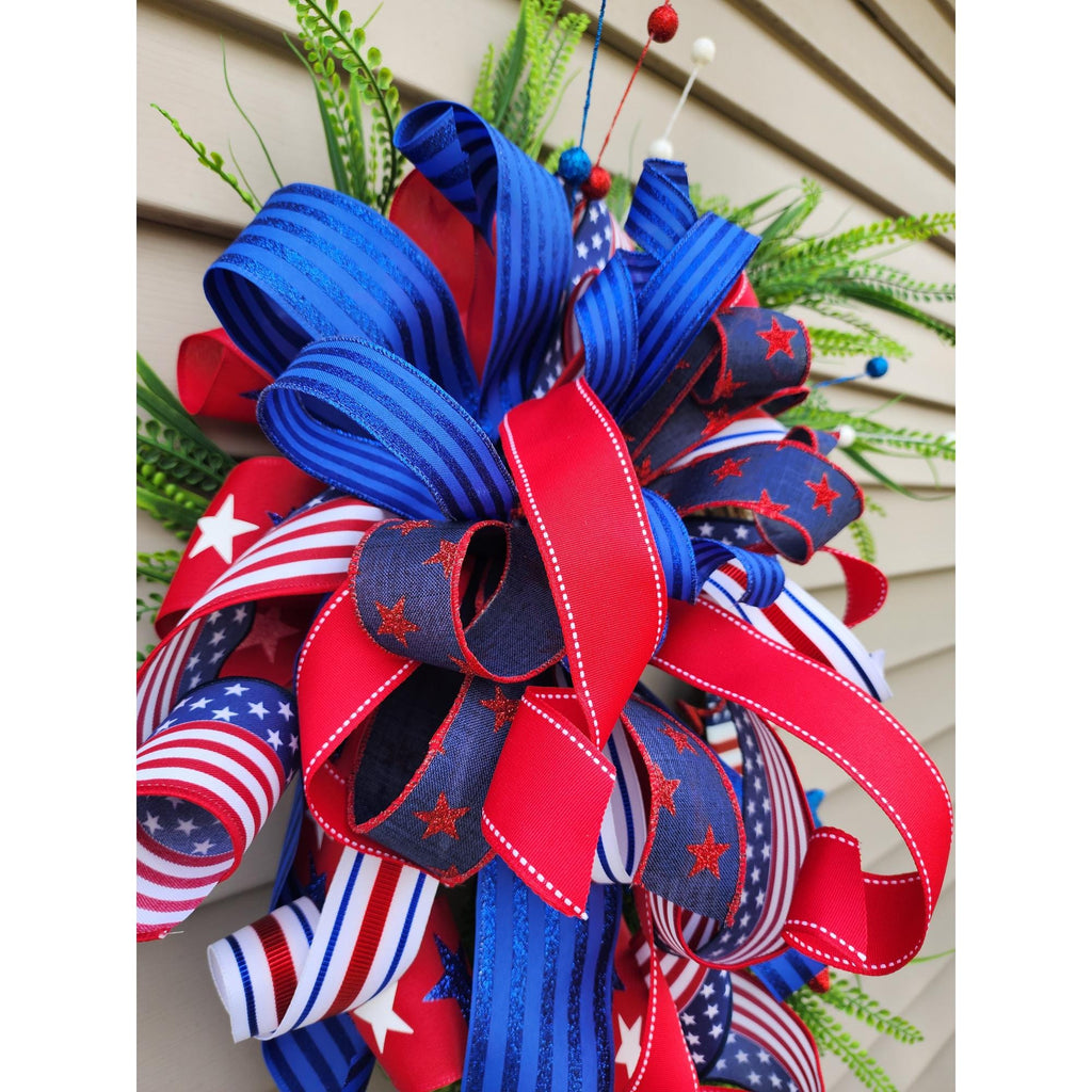 Patriotic Grapevine Wreath, Americana Door Decor with FREE Matching Mailbox Bow