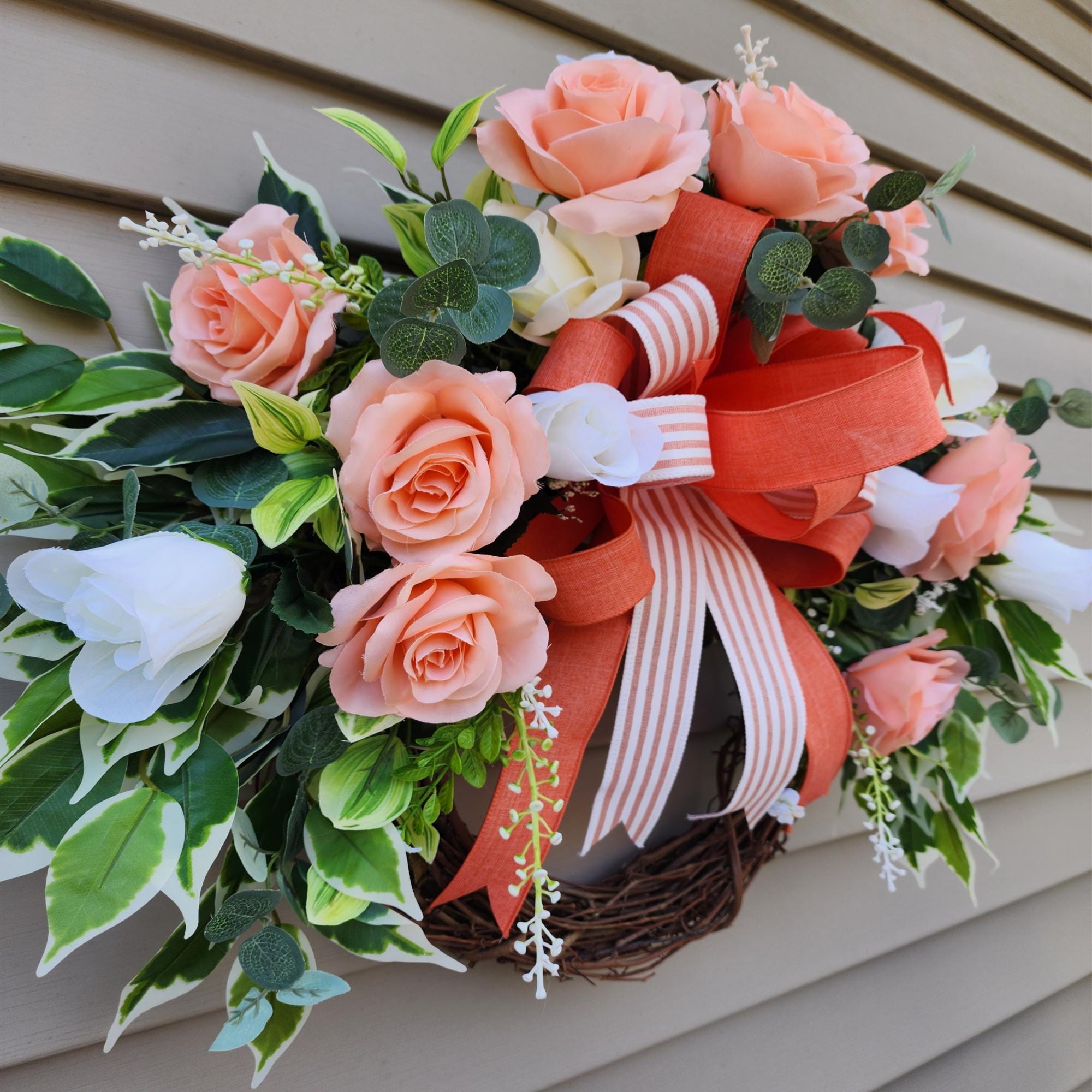 Mother's Day Peach Rose Wreath