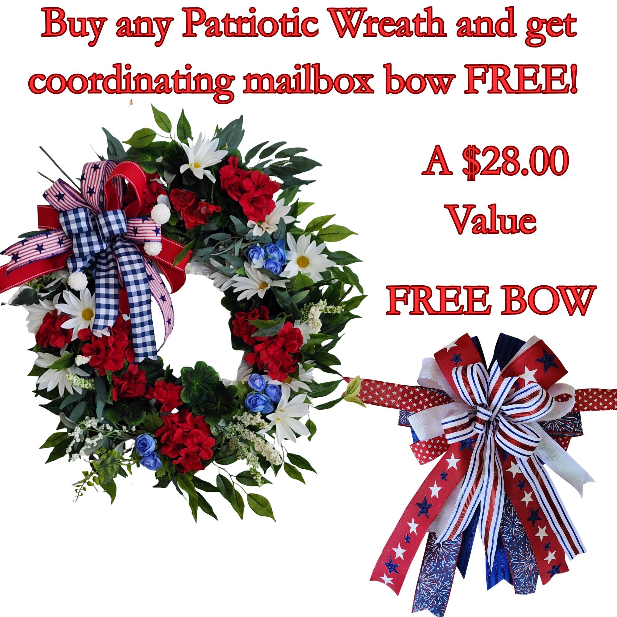 Patriotic Grapevine Wreath – Red White Blue Florals, Memorial Day July 4th Decor