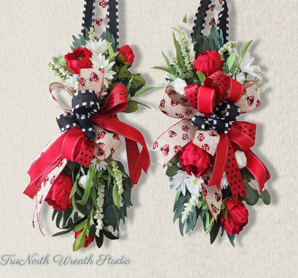 Inside Out Collection | Red Peony Swag | Reversible Door Decor