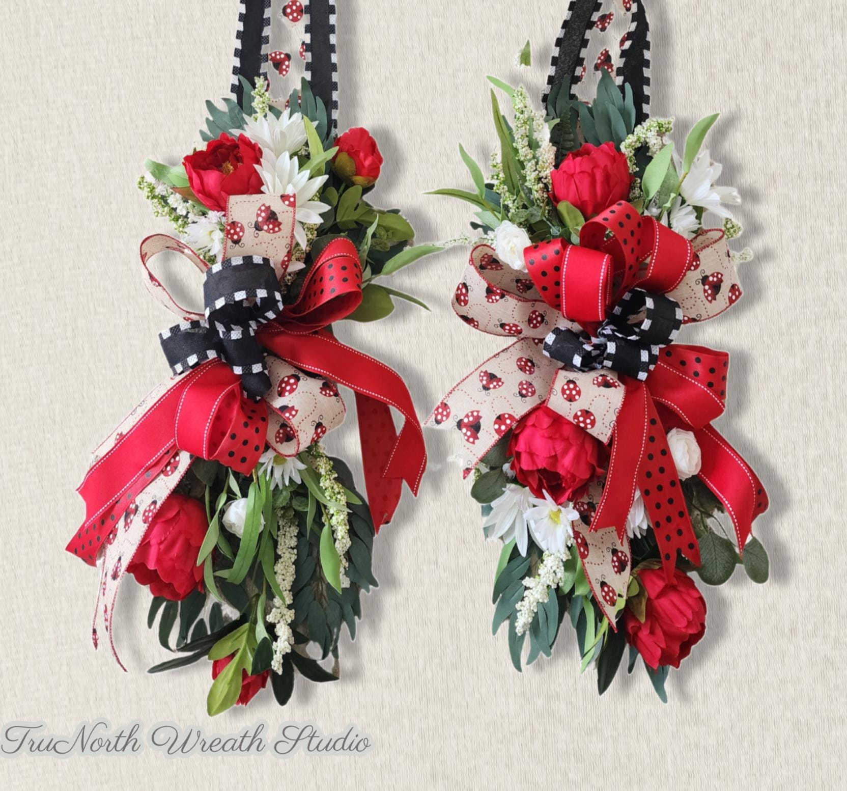 Inside Out Collection | Red Peony Swag | Reversible Door Decor
