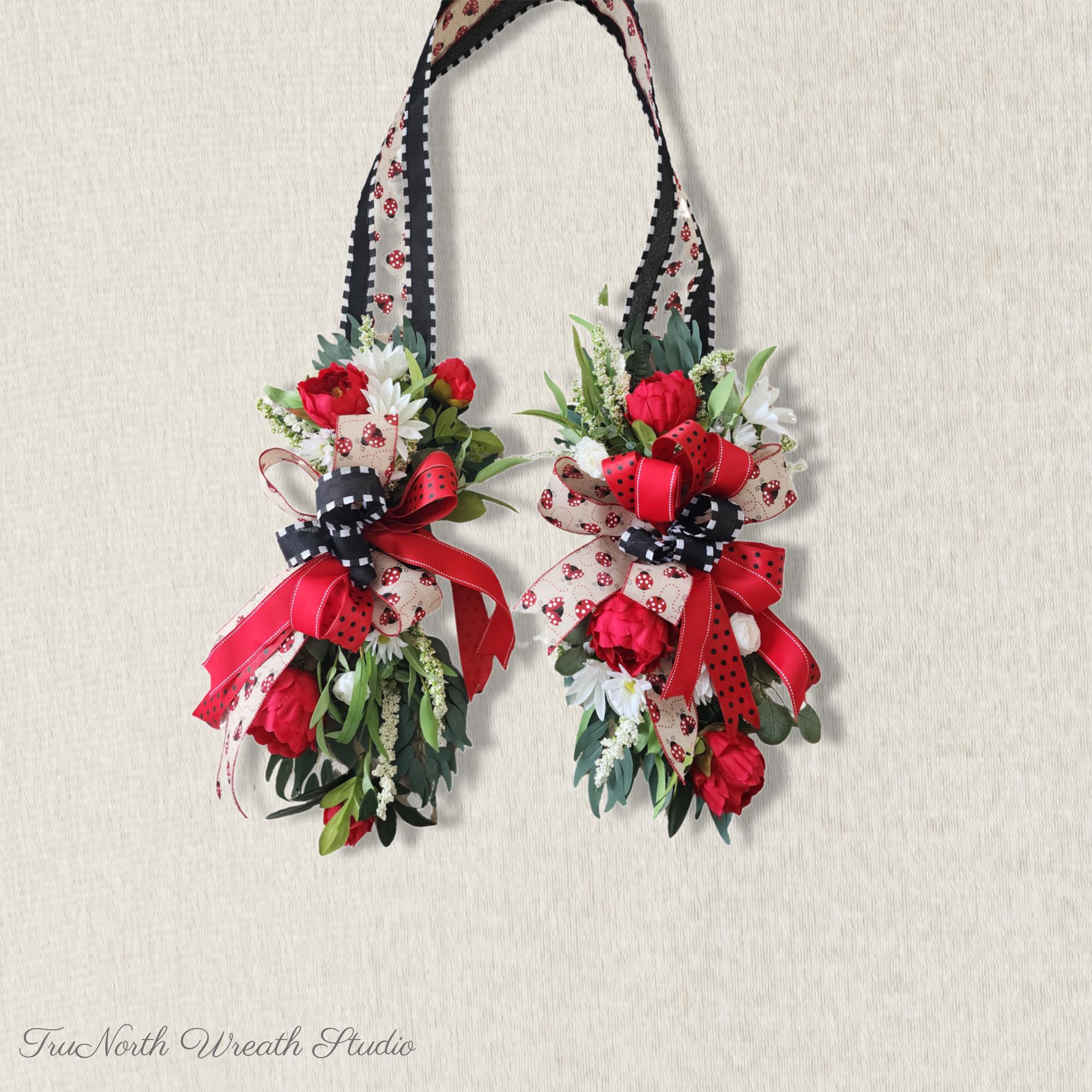 Inside Out Collection | Red Peony Swag | Reversible Door Decor