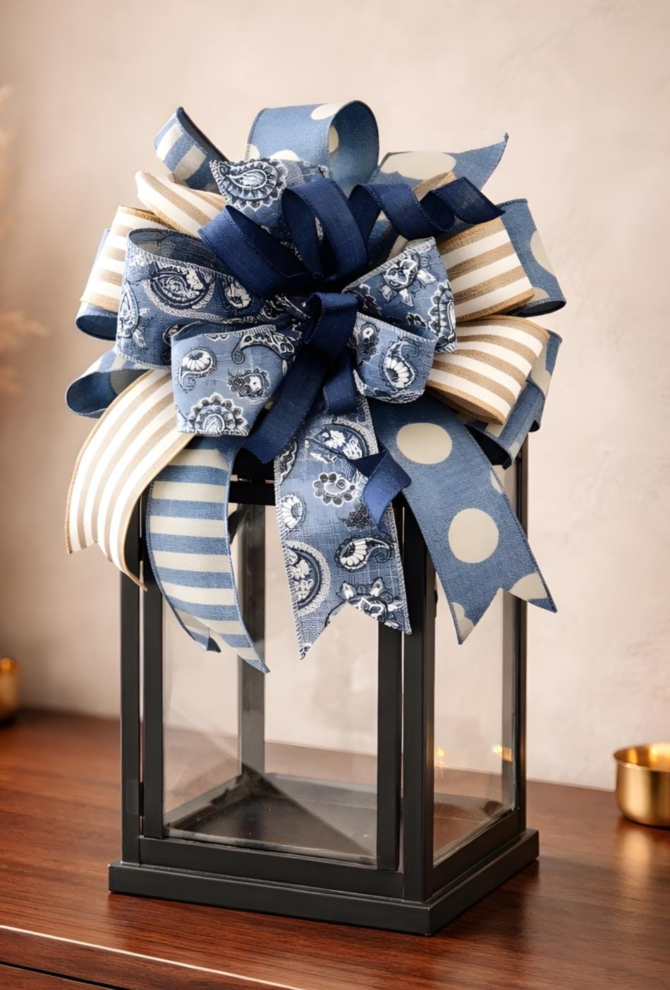 Blue Multi ribbon every day bow| Lantern Topper| WreathBow| Gift Bow