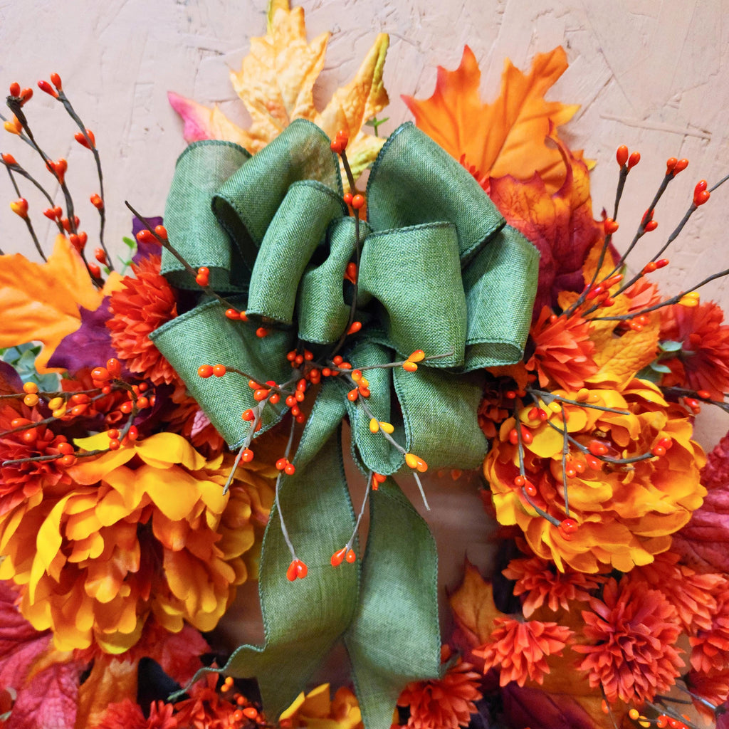 Harvest Wreath, Orange Floral Fall Door Decor, Maple Leaf Autumn Wreath