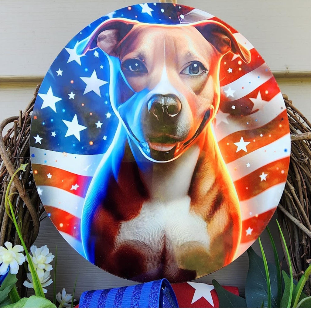 Patriotic Pittie Wreath American Flag Pit Bull Swag with FREE Matching Mailbox Bow