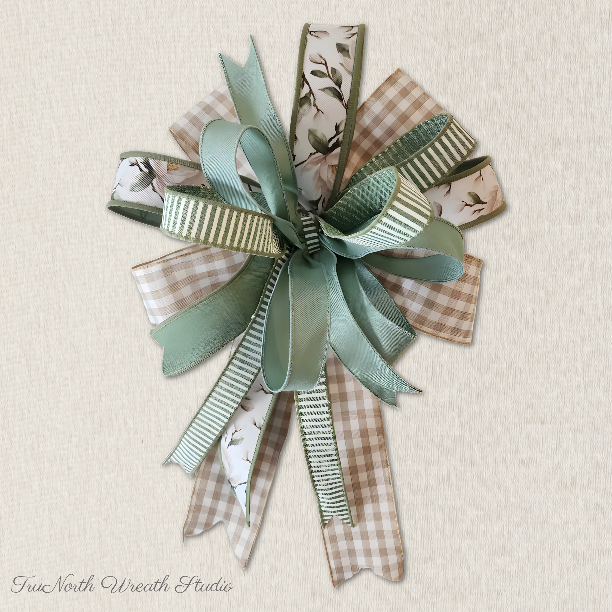 Handcrafted Sage Green Neutral Farmhouse Bow, Spring Summer Door Decor Accent