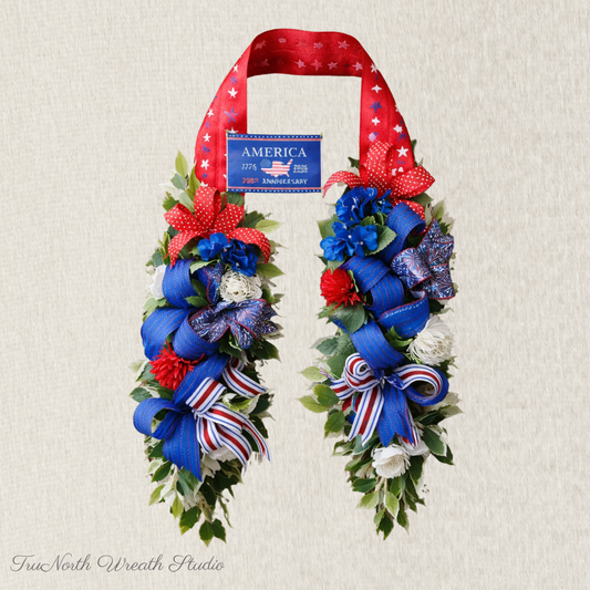 USA Flag Reversible Door Swag, Extra Large Patriotic Entryway Decor, Inside Out Collection