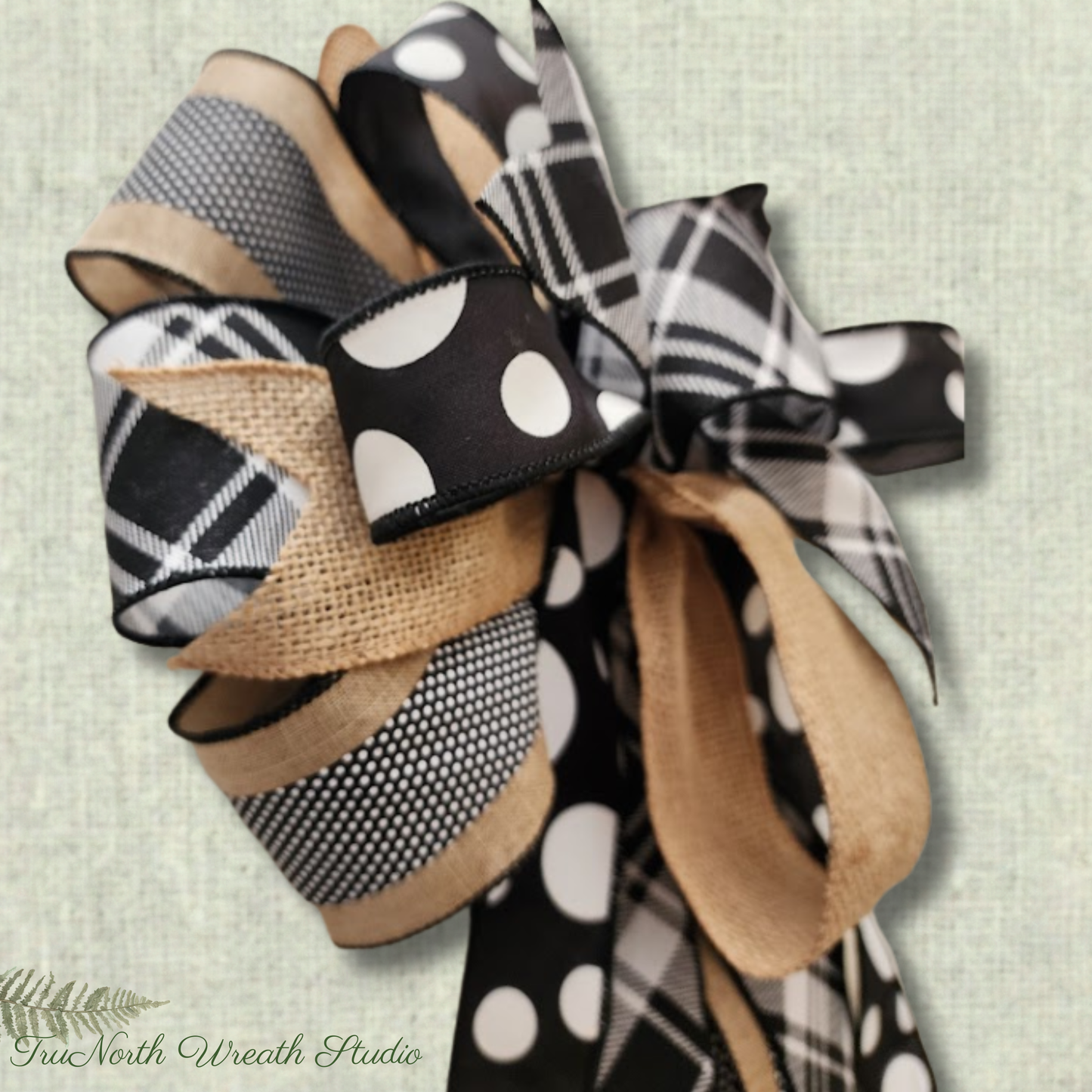 Black and Tan 5 Ribbon Bow, All Season Farmhouse Lantern Swag Accent