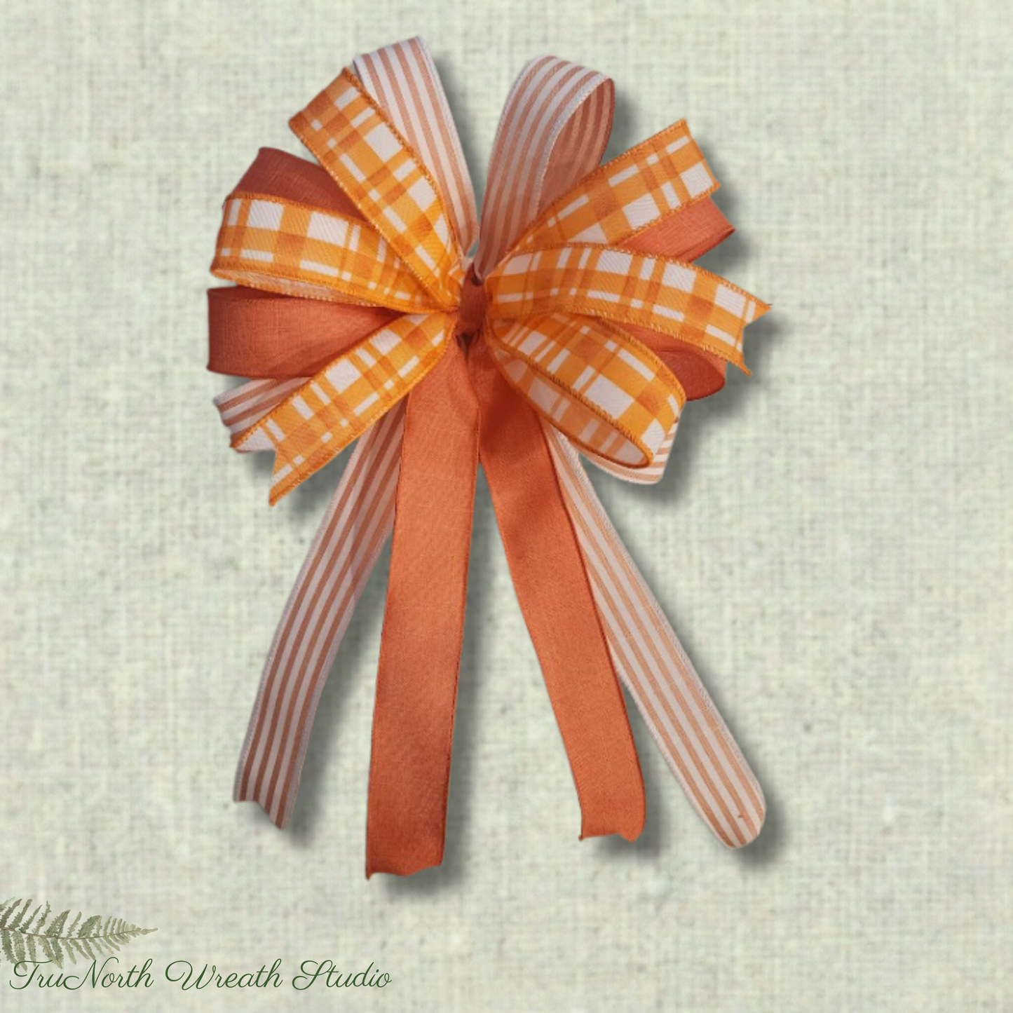 Handcrafted Orange Stripe Plaid Bow, Farmhouse Lantern Swag Accent