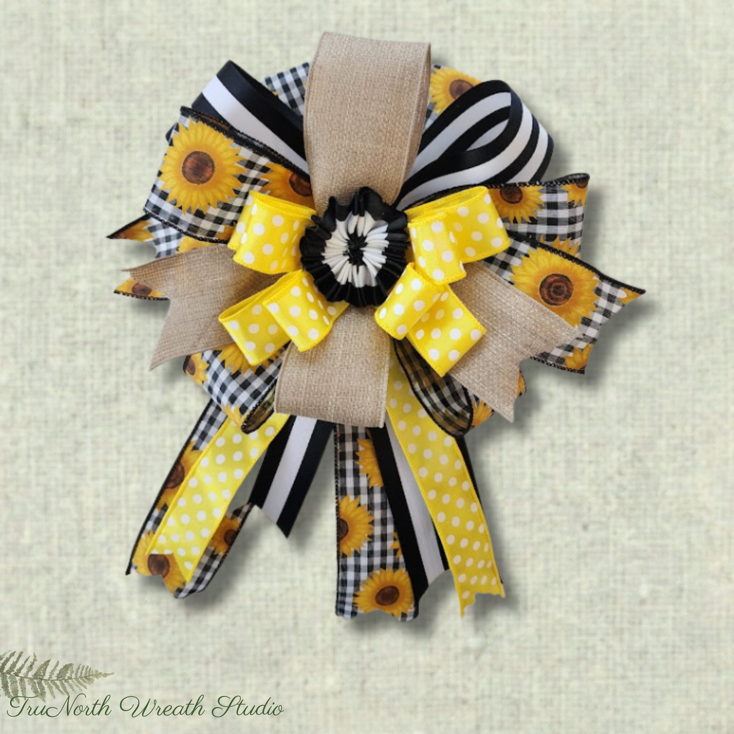 Sunflower Ribbon Bow, Farmhouse Door Decor Accent, Spring Summer Lantern Bow