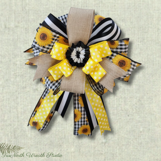 Sunflower Ribbon Bow, Farmhouse Door Decor Accent, Spring Summer Lantern Bow