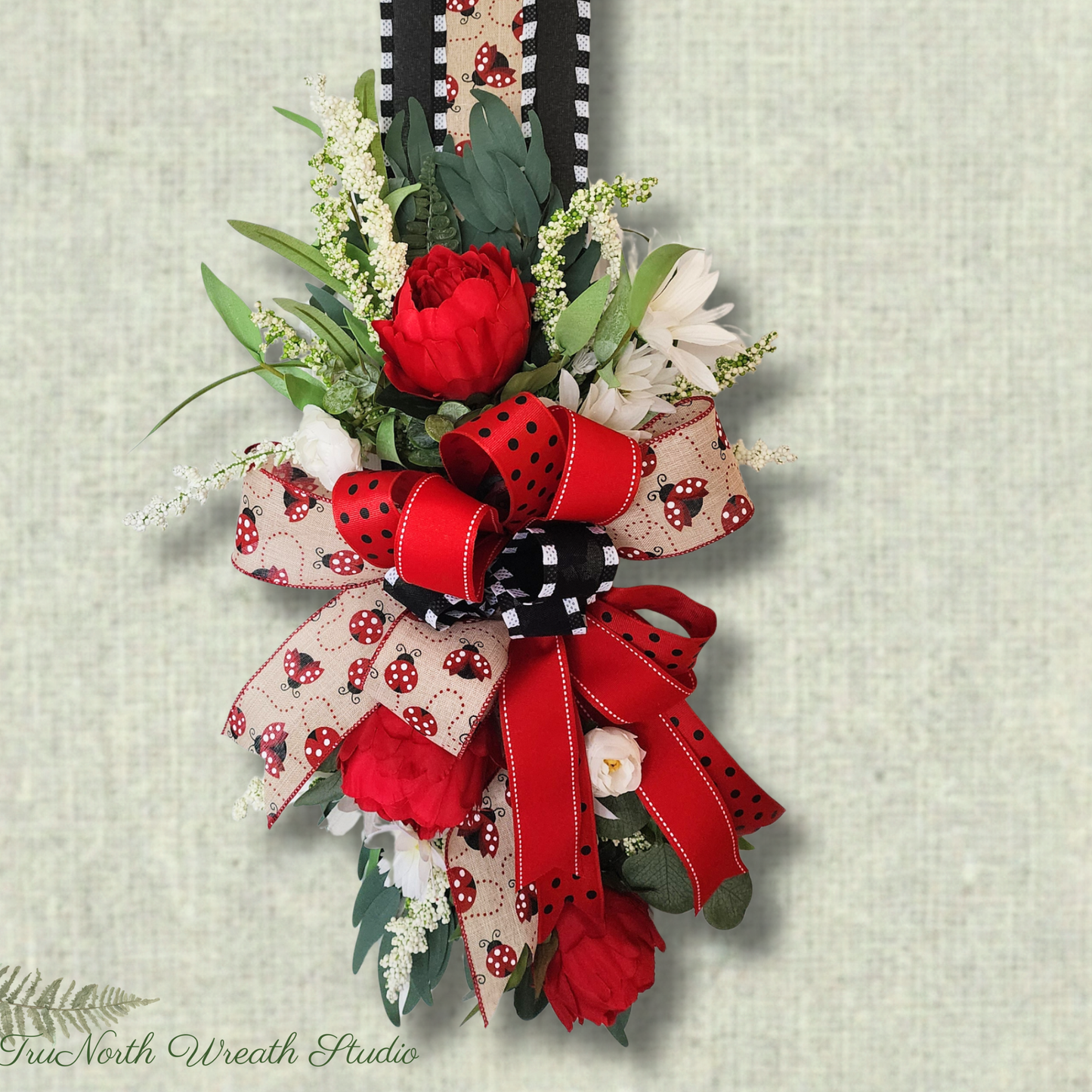 Red Peony Reversible Door Swag, Inside Out Collection, Farmhouse Entryway Decor