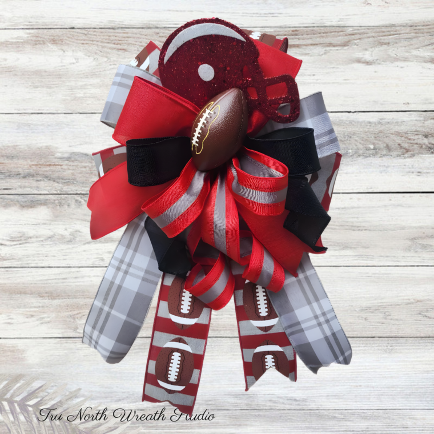 Scarlet & Gray Football Bow | Game Day Wired Bow | Wreath Topper | Choose Your Style