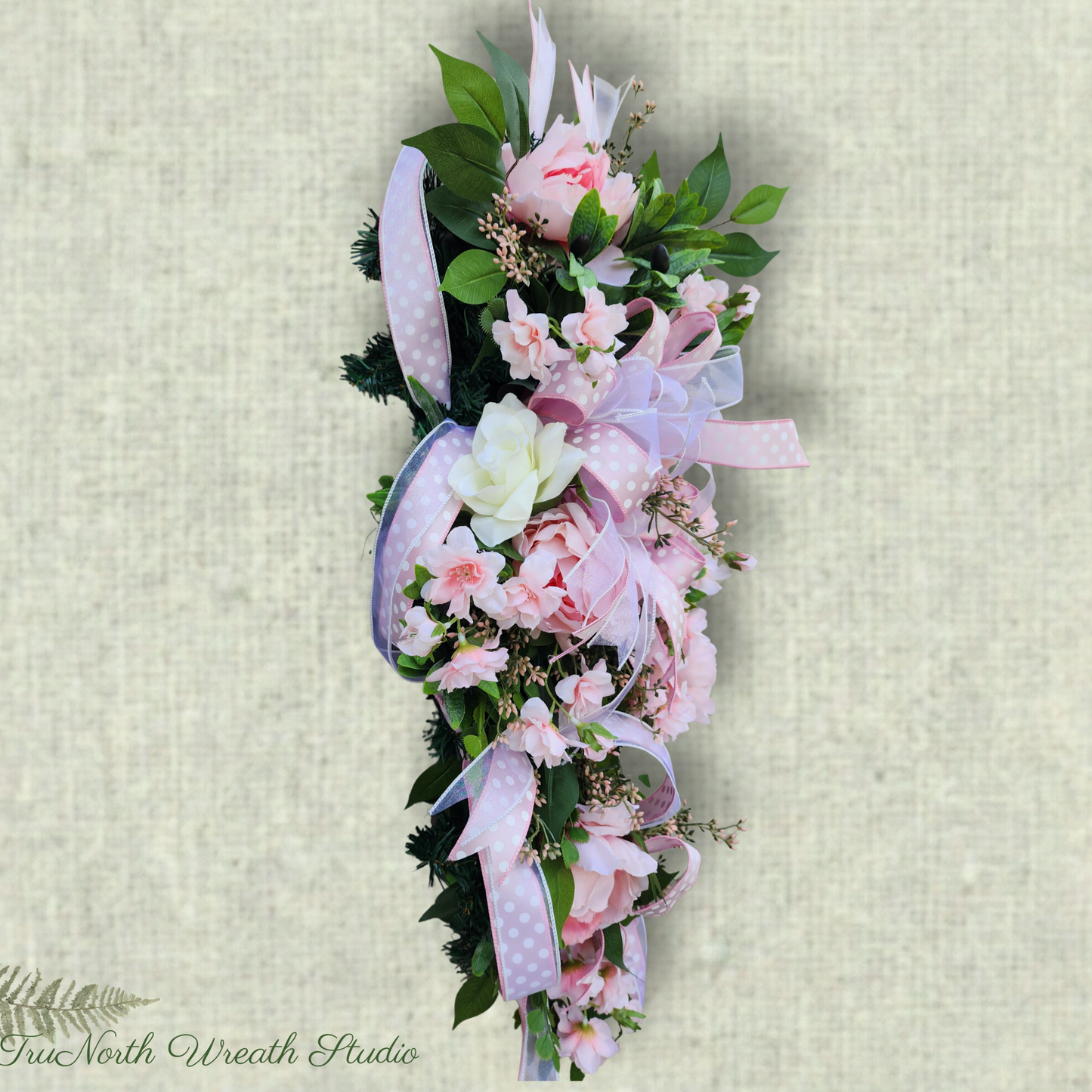Pink Floral Door Swag, Spring Teardrop Wreath, Pink Rose Door Hanger, Romantic Floral Swag, Front Door Decor