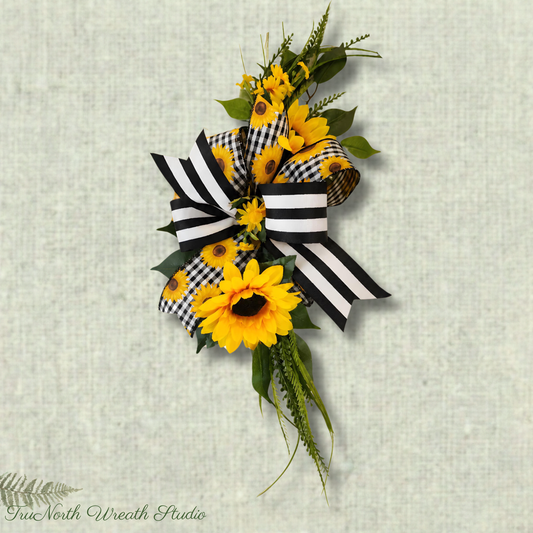 Sunflower Ribbon Add On Bow, Farmhouse Door Decor Accent, Spring Summer Enhancer Bow