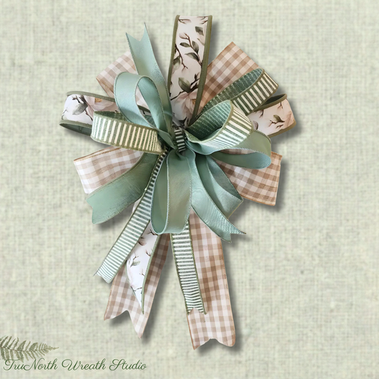 Sage Green Ribbon Add On Bow, Farmhouse Door Decor Accent, Spring Summer Enhancer Bow