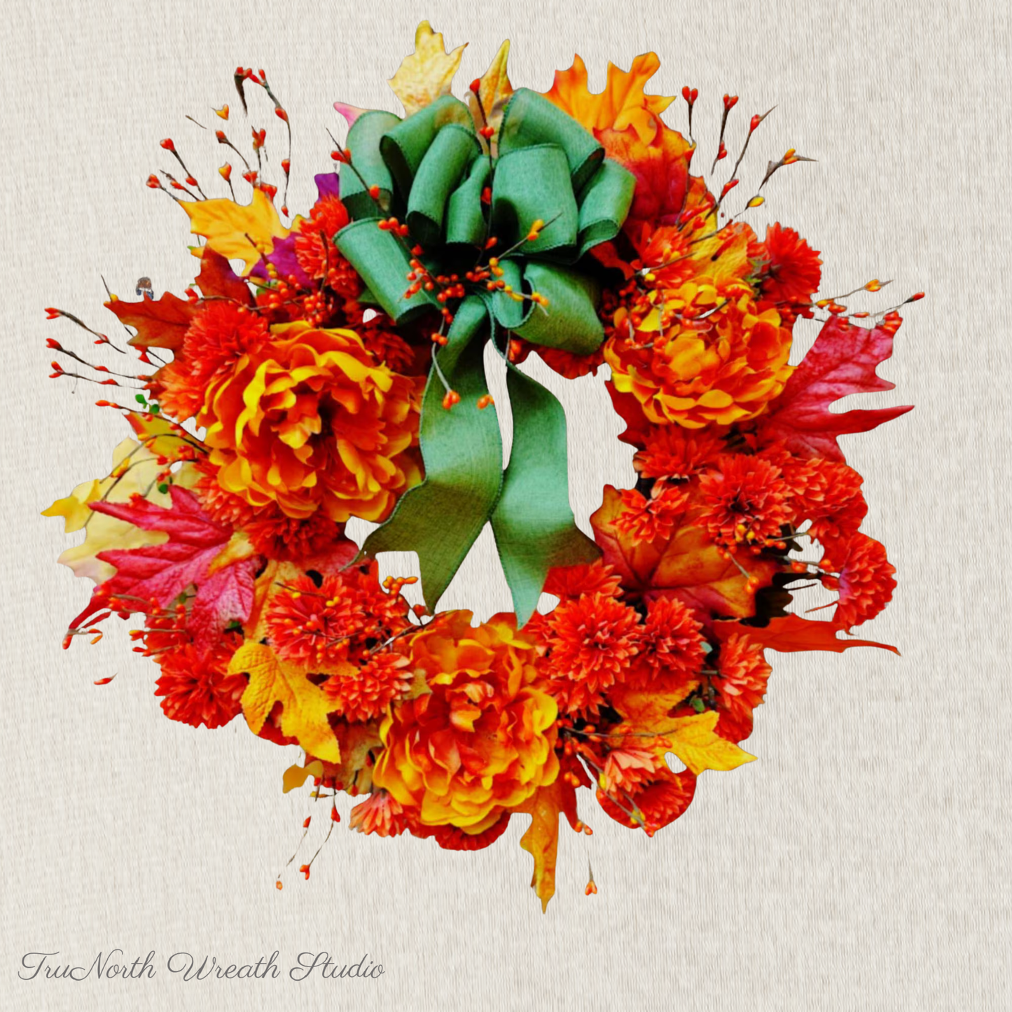 Harvest Wreath, Orange Floral Fall Door Decor, Maple Leaf Autumn Wreath