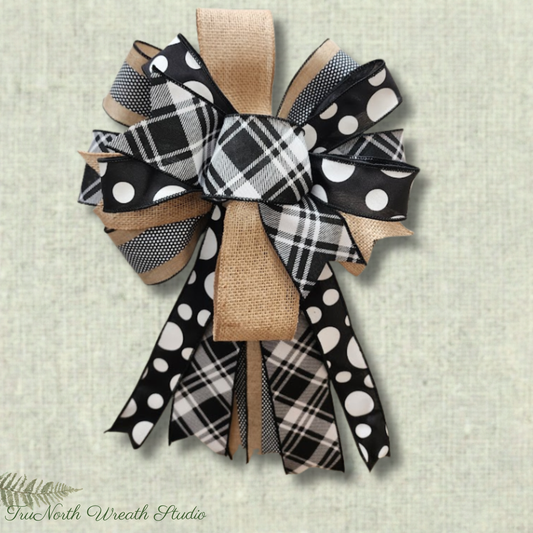 Black and Tan 5 Ribbon Bow, All Season Farmhouse Lantern Swag Accent