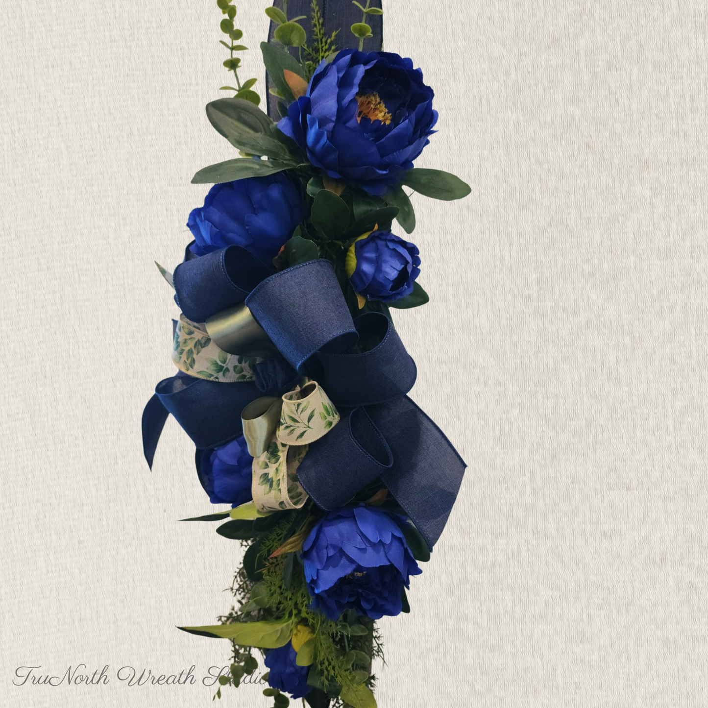 Navy Blue Floral Swag, Moody Entryway Door Decor, Midnight Bloom Edition