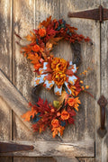 Handmade Fall Wreath Orange Maple Leaves Velvet Pumpkins Roses