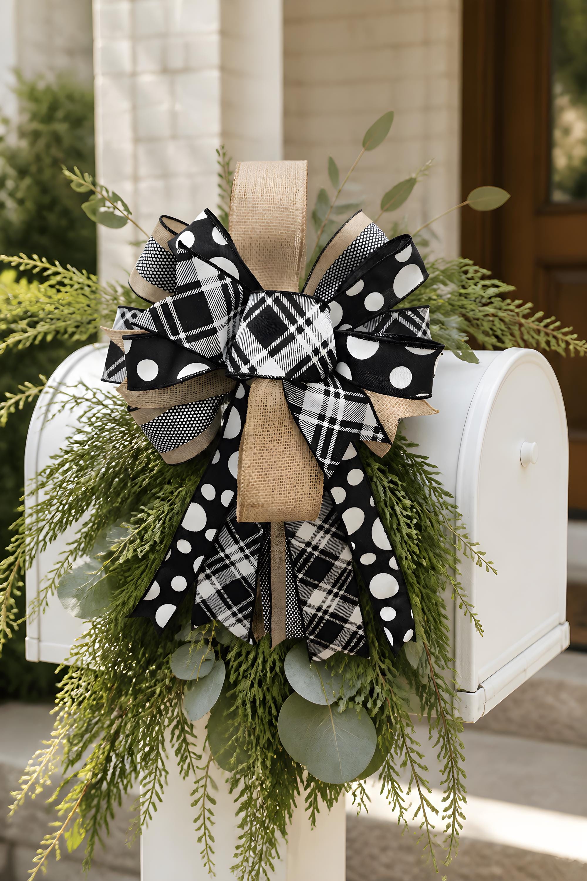 Black and Tan 5 Ribbon All Season Wreath Bow Lantern or Swag Bow