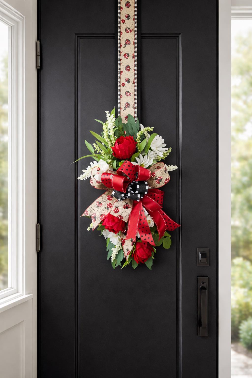Inside Out Collection | Red Peony Swag | Reversible Door Decor