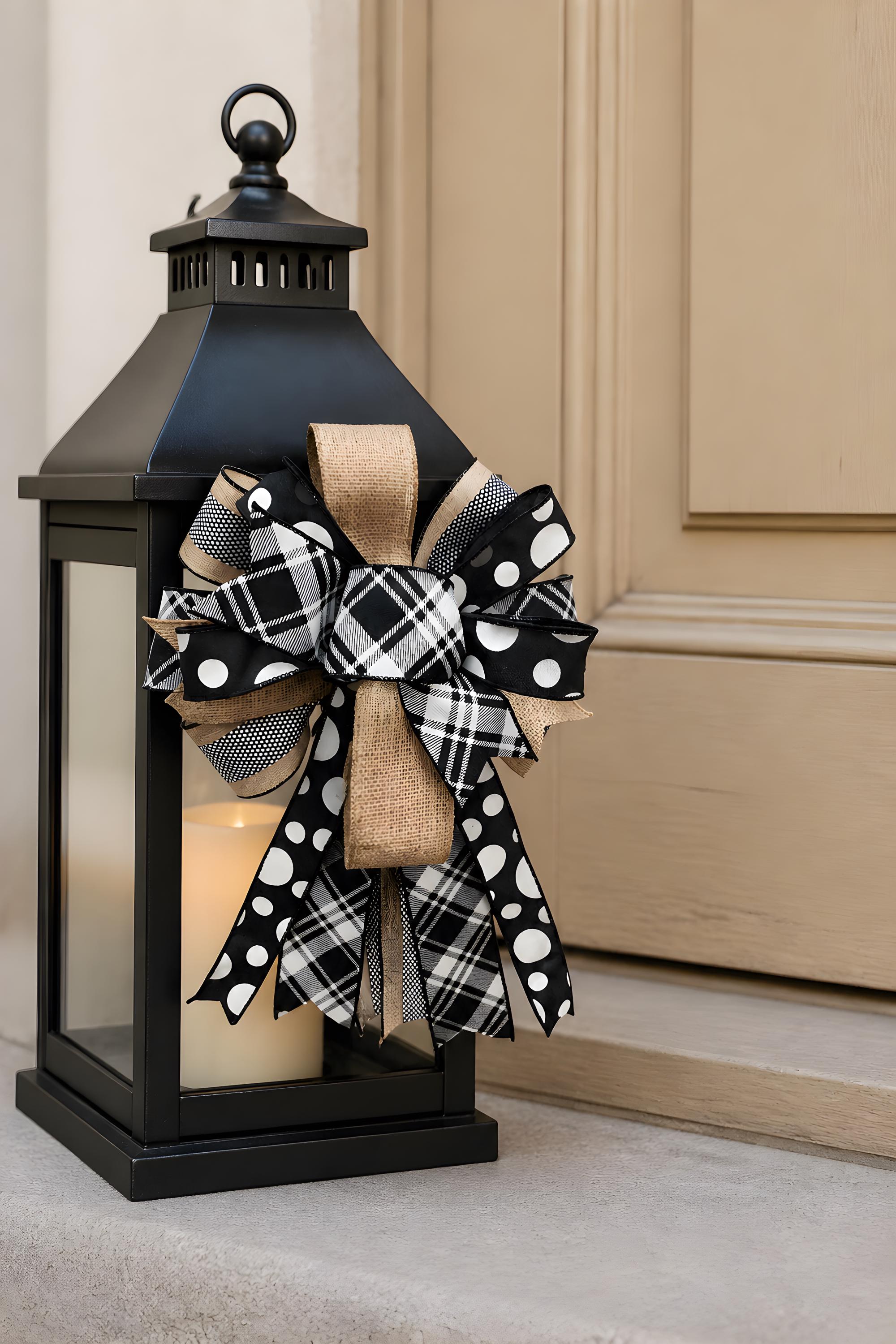 Black and Tan 5 Ribbon All Season Wreath Bow Lantern or Swag Bow